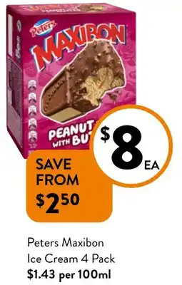 Foodworks Peters Maxibon Ice Cream 4 Pack offer