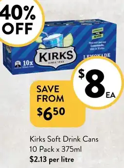 Foodworks Kirks Soft Drink Cans 10 Pack x 375ml offer