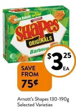 Foodworks Arnott's Shapes 130-190g Selected Varieties offer