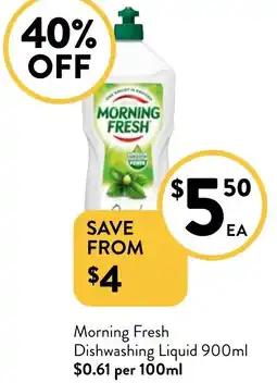 Foodworks Morning Fresh Dishwashing Liquid 900ml offer