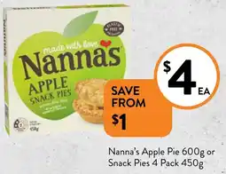 Foodworks Nanna's Apple Pie 600g or Snack Pies 4 Pack 450g offer