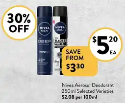 Foodworks Nivea Aerosol Deodorant 250ml Selected Varieties offer