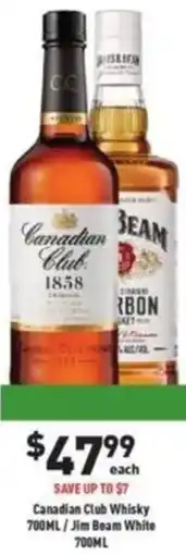 Liquor Legends Canadian Club Whisky 700ML/Jim Beam White offer