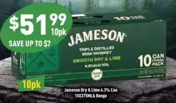 Liquor Legends Jameson Dry & Lime 6.3% Can 10X375ML& Range offer