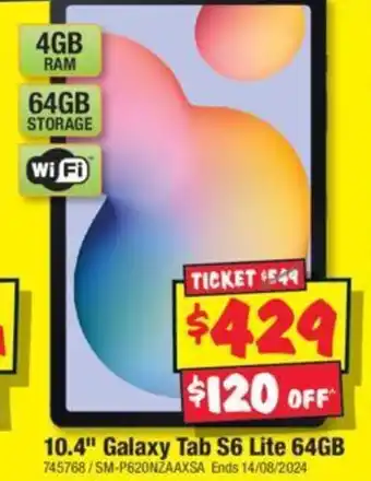 JB Hi-Fi 10.4" Galaxy Tab S6 Lite 64GB offer