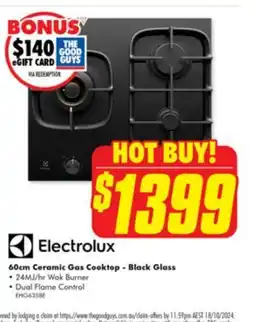 The Good Guys 60cm Ceramic Gas Cooktop - Black Glass offer