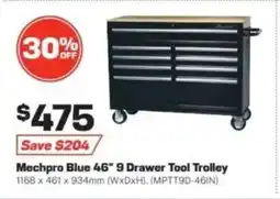 Repco Mechpro Blue 46" 9 Drawer Tool Trolley 1168 x 461 x 934mm (WxDxH). (MPTT9D-46IN) offer