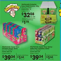Campbells Wholesale Warheads Super Sour Spray Selected Varieties 20mL offer