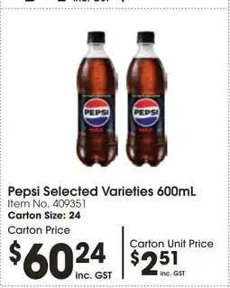 Campbells Wholesale Pepsi Selected Varieties 600mL offer