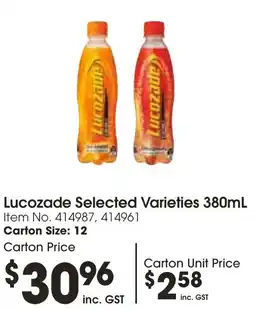 Campbells Wholesale Lucozade Selected Varieties 380mL offer