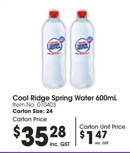 Campbells Wholesale Cool Ridge Spring Water 600mL offer