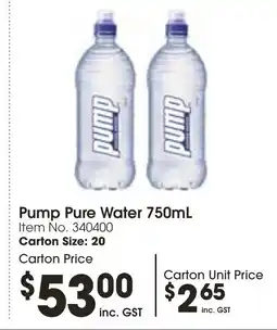 Campbells Wholesale Pump Pure Water 750mL offer