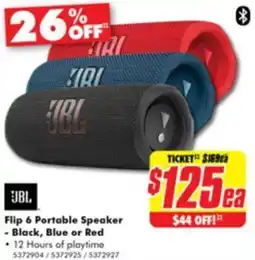 The Good Guys Flip 6 Portable Speaker - Black, Blue or Red offer