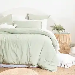 Pillow Talk Washed Linen Look Mint Quilt Cover Set by Essentials offer