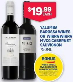 SipnSave YALUMBA BAROSSA WINES OR WIRRA WIRRA MVCG CABERNET SAUVIGNON 750ML offer