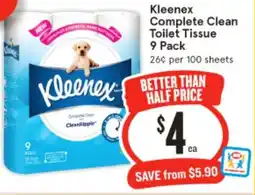 IGA Kleenex Complete Clean Toilet Tissue 9 Pack offer