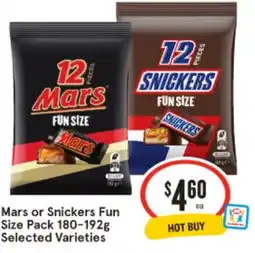 IGA Mars or Snickers Fun Size Pack 180-192g Selected Varieties offer