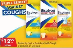 Pharmacy4Less Bisolvon Dry Cough or Chesty Forte Double Strength A or Chesty Kids 6+ Oral Liquid 200ml offer