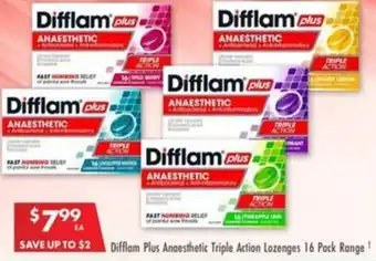 Pharmacy4Less Difflam Plus Anaesthetic Triple Action Lozenges 16 Pack Range offer