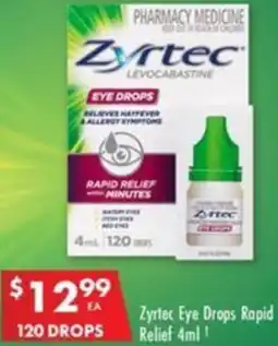 Pharmacy4Less Zyrtec Eye Drops Rapid Relief 4ml 120 Drops offer