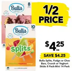 Drakes Bulla Splits, Fudge or Choc Bars, Crunch or Yoghurt Sticks 8 Pack-Mini 14 Pack offer