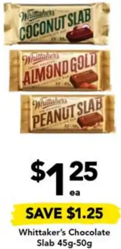 Drakes Whittaker's Chocolate Slab 45g-50g offer