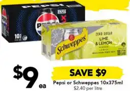 Drakes Pepsi or Schweppes 10x375ml offer