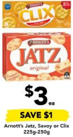 Drakes Arnott's Jatz, Savoy or Clix 225-250g offer