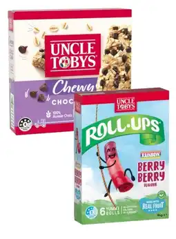 Coles Uncle Tobys Muesli Bars 185g or Roll Ups 94g offer
