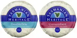 Coles Tasmanian Heritage Double Cream Brie or Camembert 200g offer
