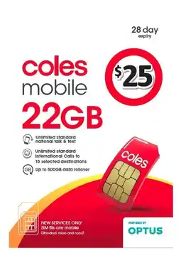 Coles Coles Mobile $25 Prepaid SIM offer