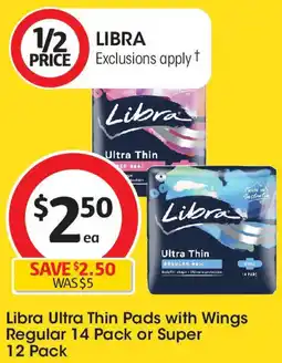 Coles Libra Ultra Thin Pads with Wings Regular 14 Pack or Super 12 Pack offer