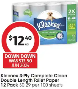 Coles Kleenex 3-Ply Complete Clean Double Length Toilet Paper 12 Pack offer