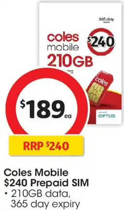 Coles Coles Mobile $240 Prepaid SIM offer