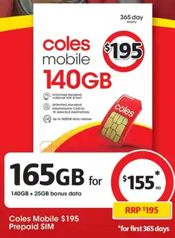 Coles Coles Mobile $195 Prepaid SIM offer