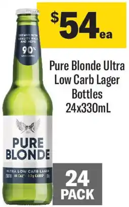 Coles Pure Blonde Ultra Low Carb Lager Bottles 24x330mL offer