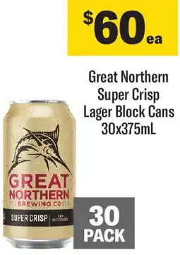 Coles Great Northern Super Crisp Lager Block Cans 30x375mL offer