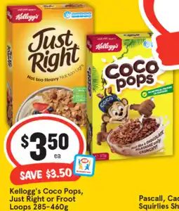 IGA Kellogg's Coco Pops, Just Right or Froot Loops 285-460g offer