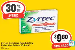 IGA Zyrtec Cetirizine Rapid Acting Relief Mini Tablets 10 Pack offer