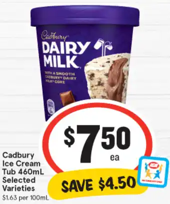 IGA Cadbury Ice Cream Tub 460mL offer