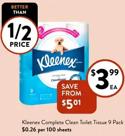 Foodworks Kleenex Complete Clean Toilet Tissue 9 Pack offer