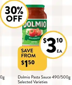 Foodworks Dolmio Pasta Sauce 490/500g offer