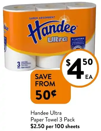 Foodworks Handee Ultra Paper Towel 3 Pack offer