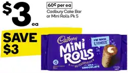 Woolworths Cadbury Cake Bar or Mini Rolls Pk 5 offer