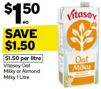 Woolworths Vitasoy Oat Milky or Almond Milky 1 Litre offer