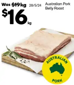 Woolworths Australian Pork Belly Roast per kg offer
