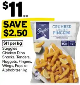 Woolworths Steggles Chicken Dino Snacks, Tenders, Nuggets, Fingers, Wings, Pops or Alphabites 1 kg offer