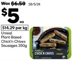 Unreal Plant Based Chick'n Chives Sausages 350g