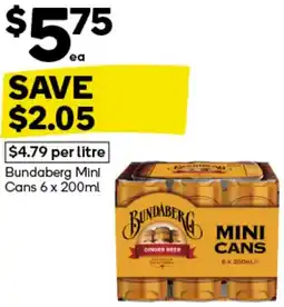 Woolworths Bundaberg Mini Cans 6 x 200ml offer