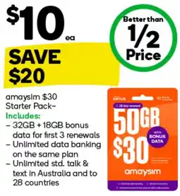 Woolworths amaysim $30 Starter Pack offer